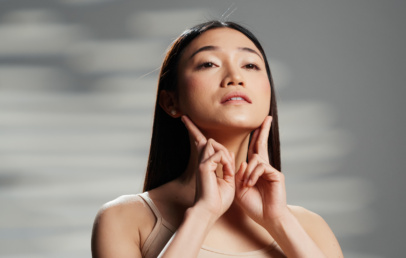 a woman with a sharp jawline