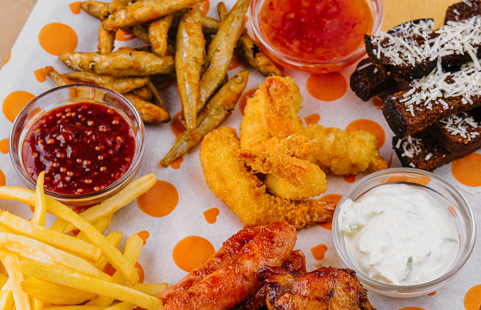 Fried foods assortment