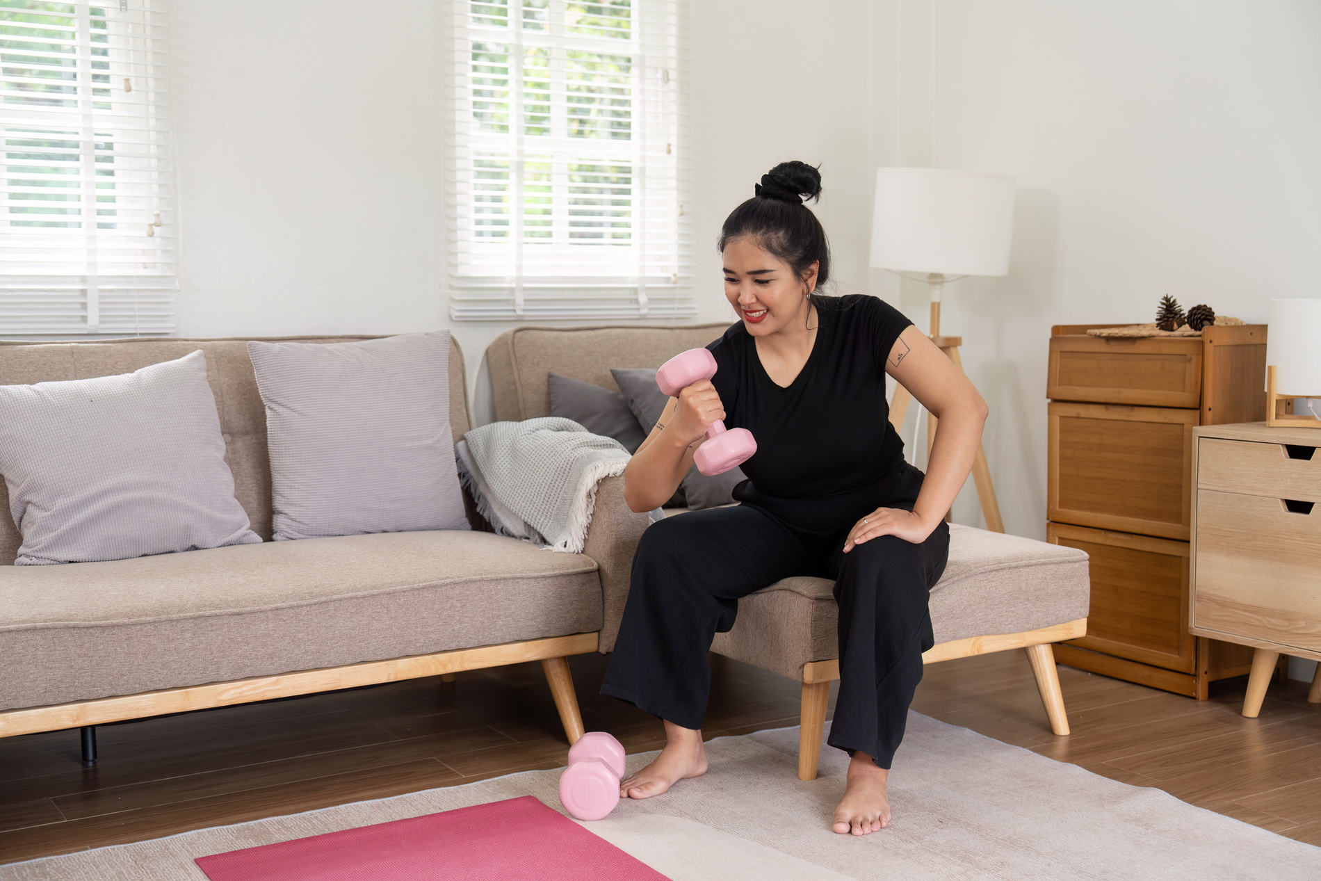 working out at home with dumbbells
