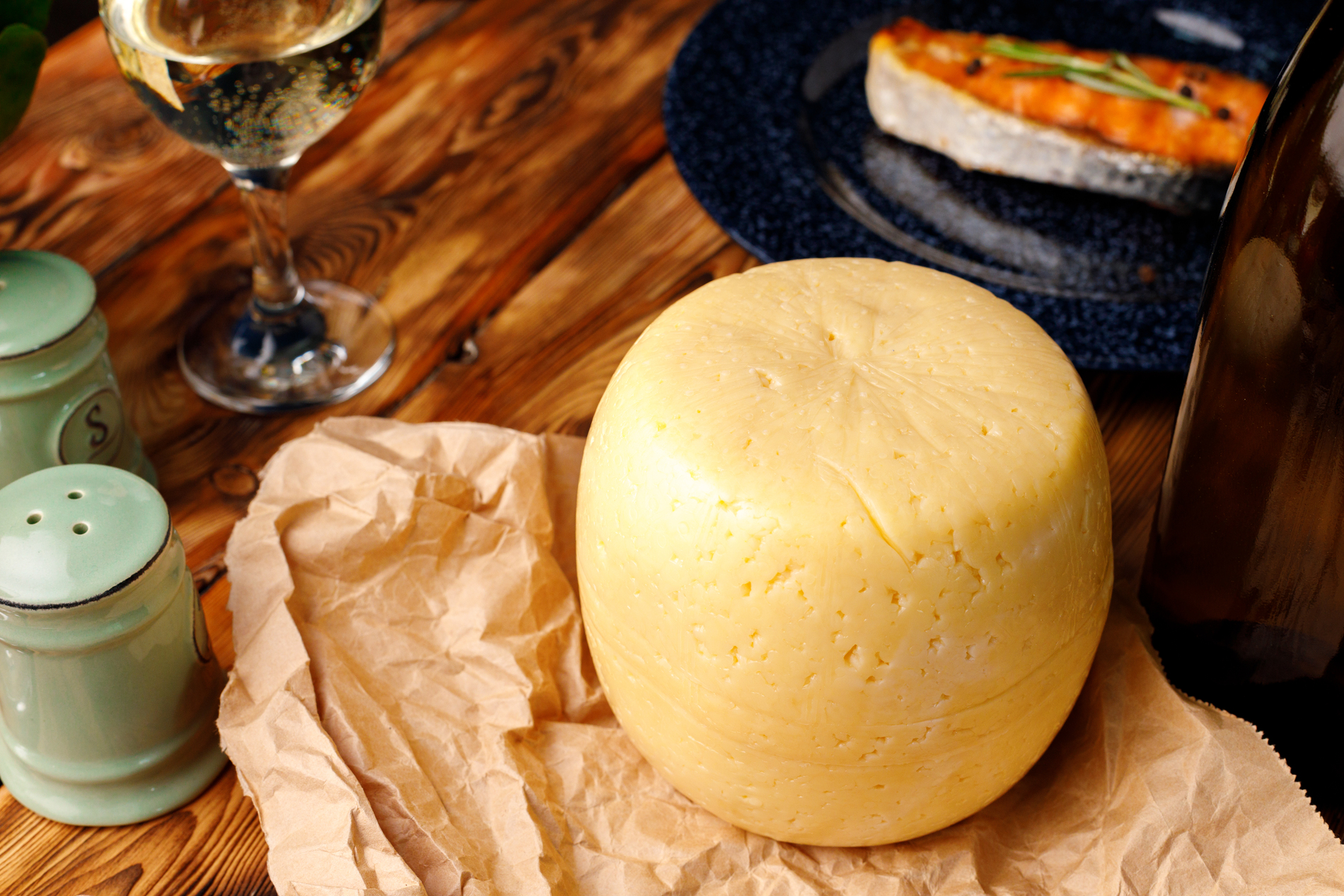 Whole wheel of Gruyère cheese
