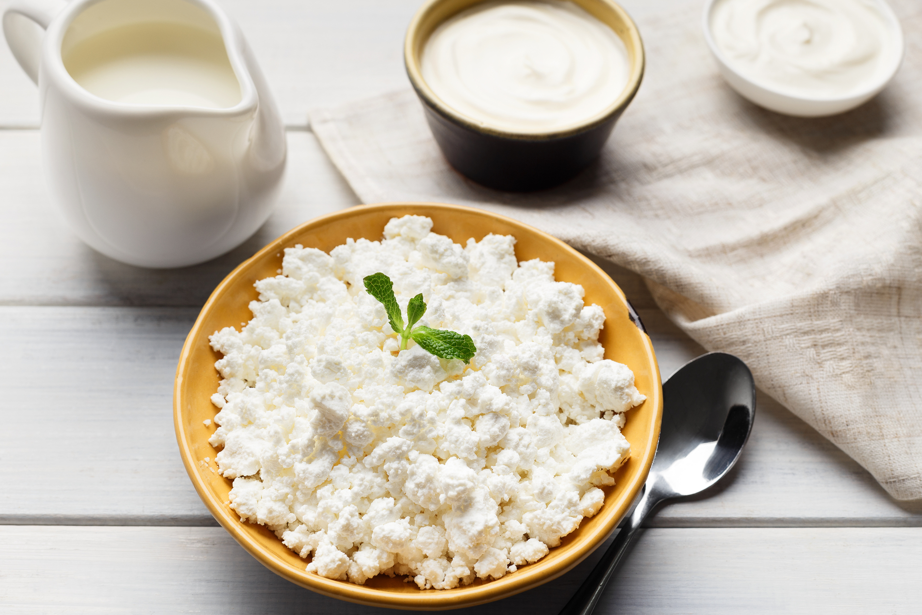 Bowl of cottage cheese with fruit