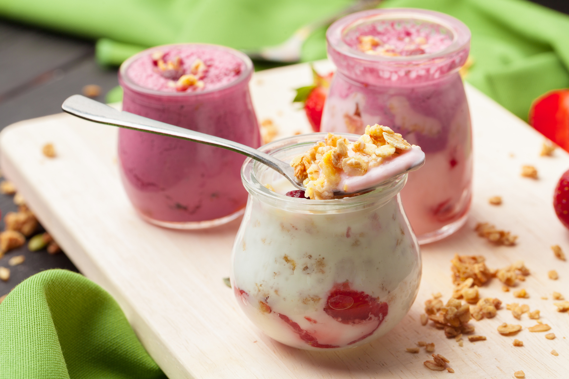 Yogurt with granola in jar