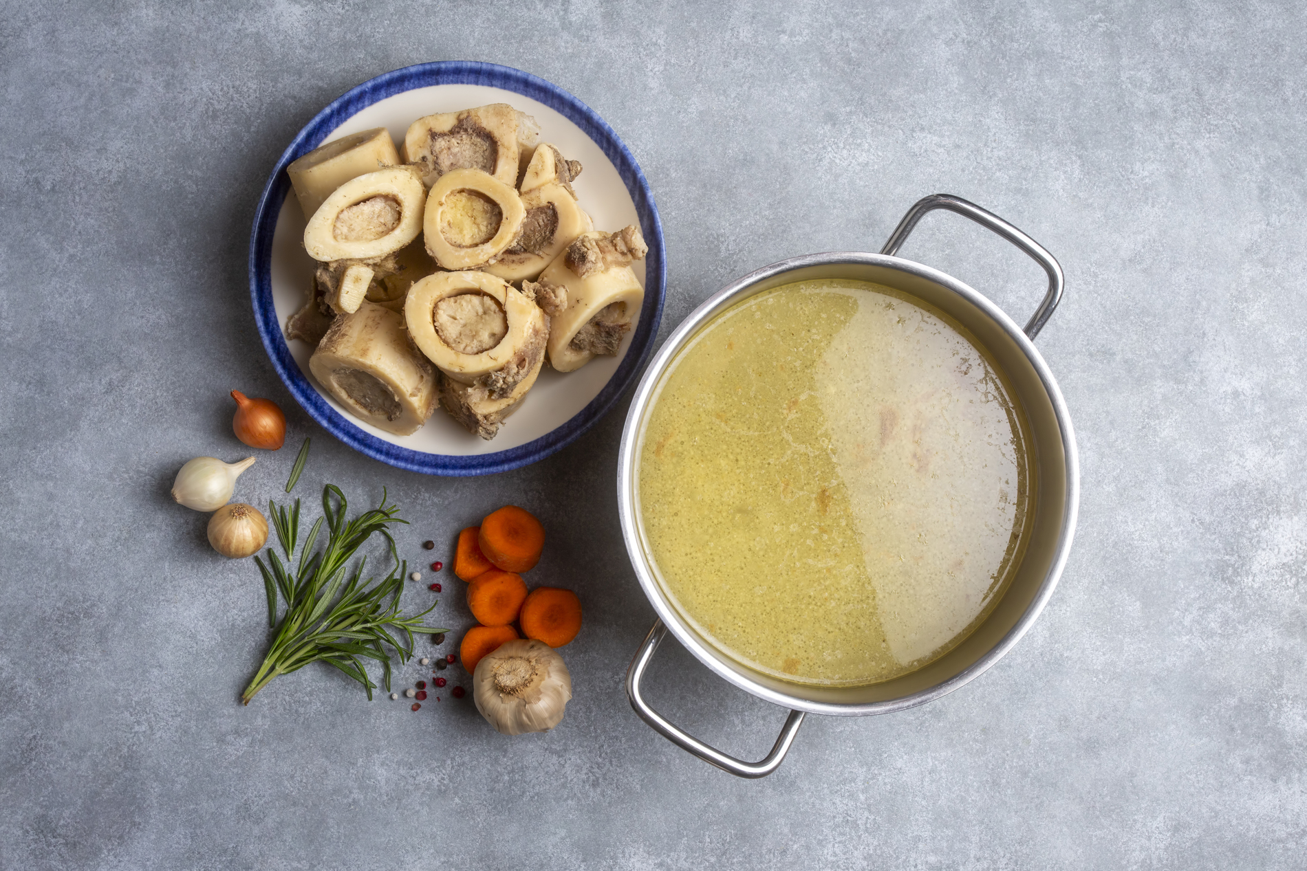 Homemade bone broth cooking