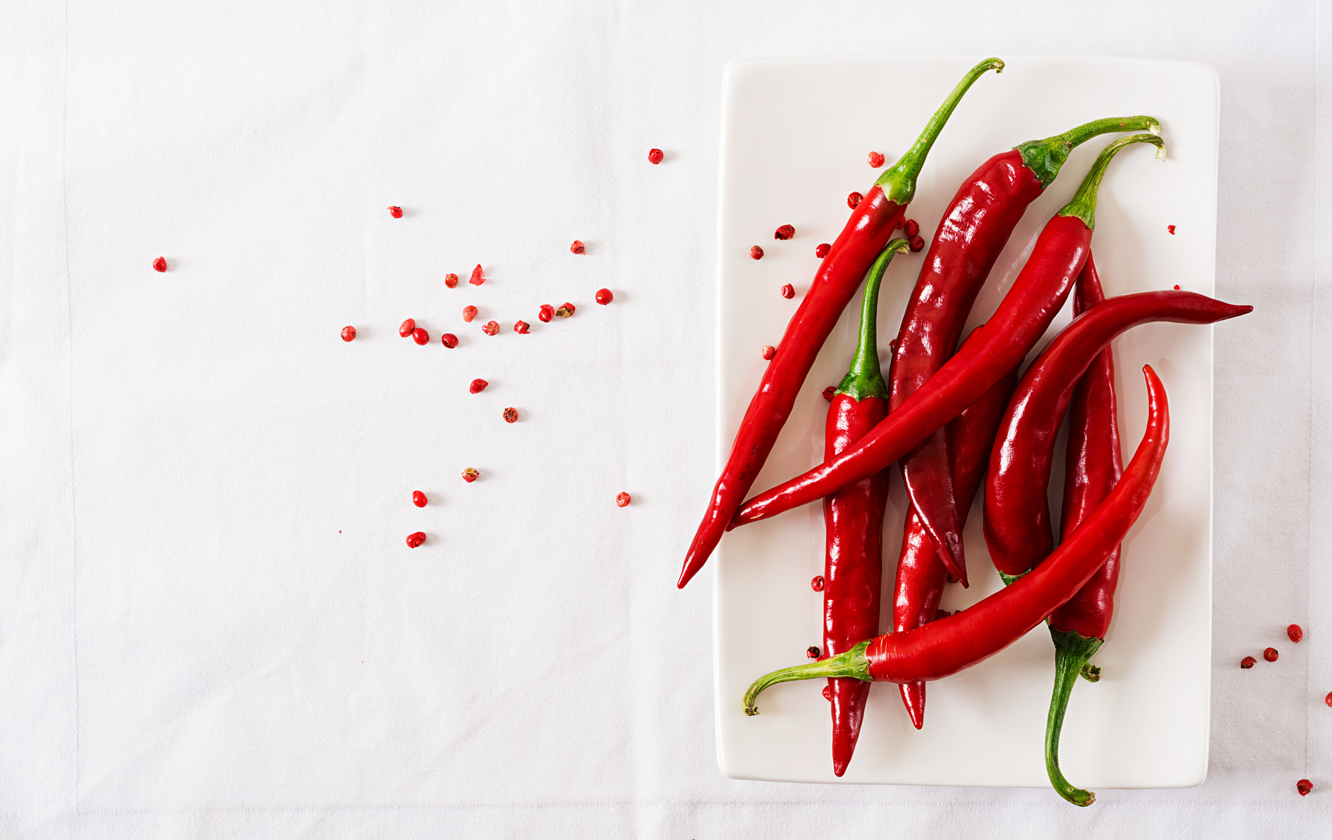 Red chili peppers on plate