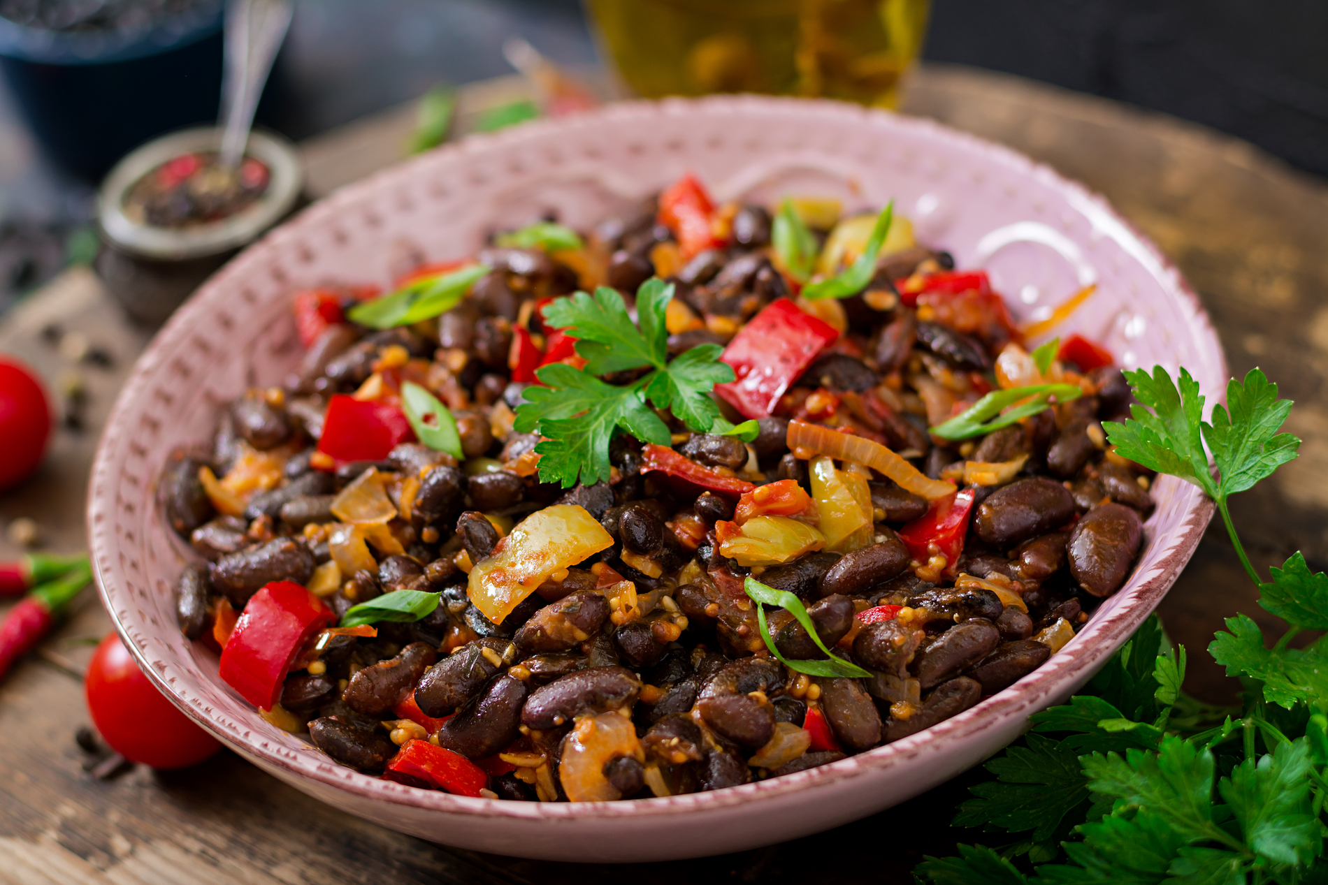 Stewed black beans with vegetables