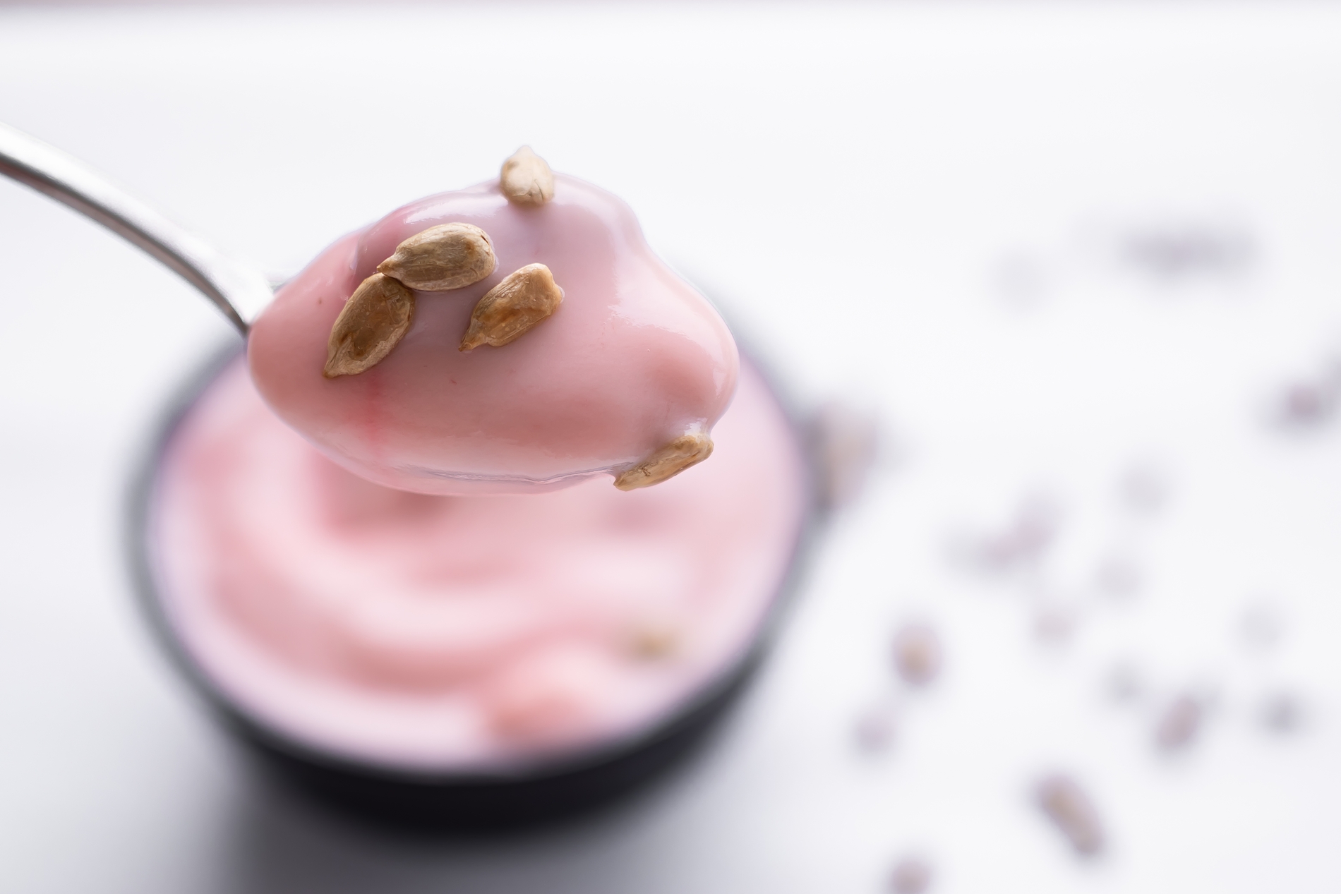 Flavored yogurt with spoon