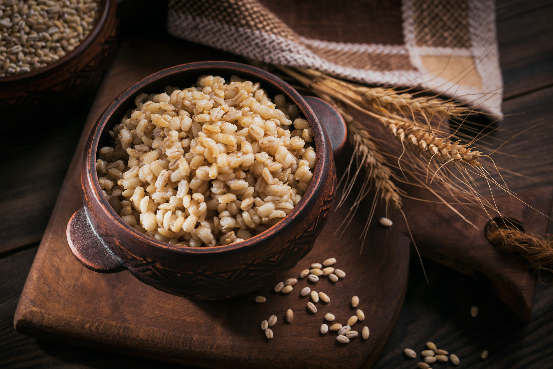 Cooked barley in a bowl